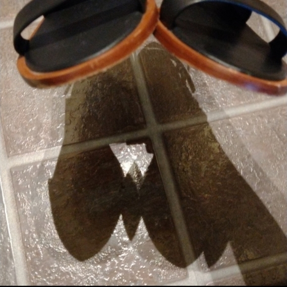 Tory Burch Logo Monogram Black leather slingback stripy sandal size 35 - Picture 7 of 9